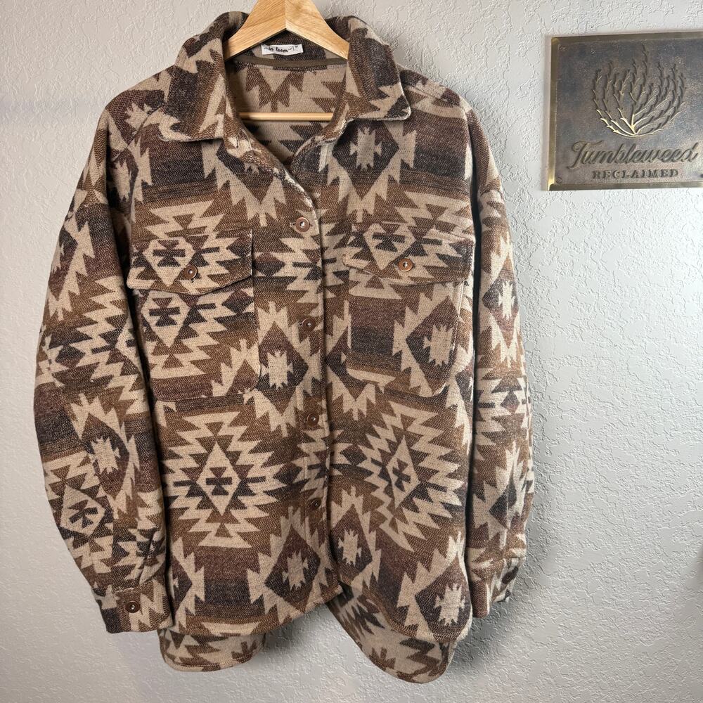 Women's In Loom Brown‎ and Cream Aztec Print Shirt Jacket Size Medium